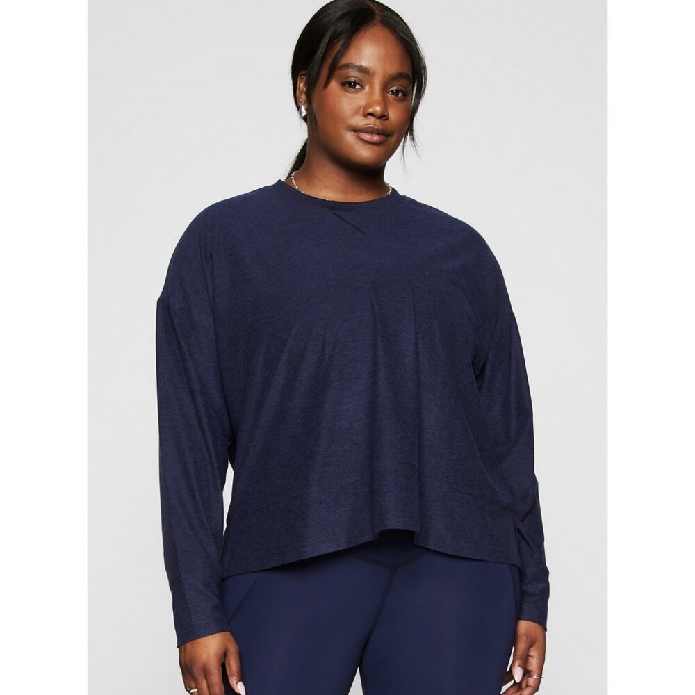 NWT Fabletics Womens Cloud Jersey Boxy Long Sleeve Top XXL-1X Deep Navy Heather